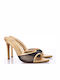 Leather Mules With High Heel In Gold Colour