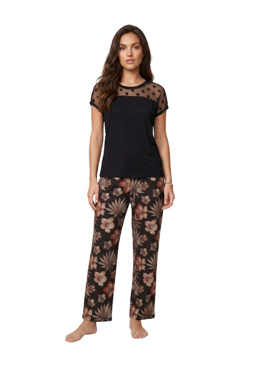 Siyah Inci Set Pijamale De Vară Pentru Femei Multicolor