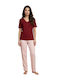 Siyah Inci Set Pijamale De Vară Dama Burgundy
