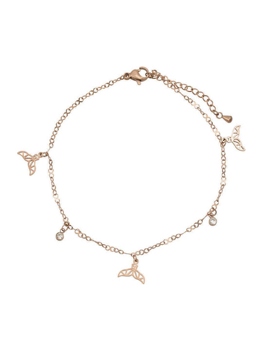 Silver And More Vergoldete Stahl Fußarmband Rosa 22cm