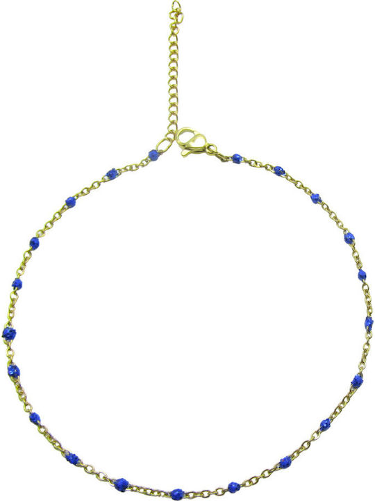 Silver And More Gold Plated Stainless Steel Anklet Chain Blue 22cm