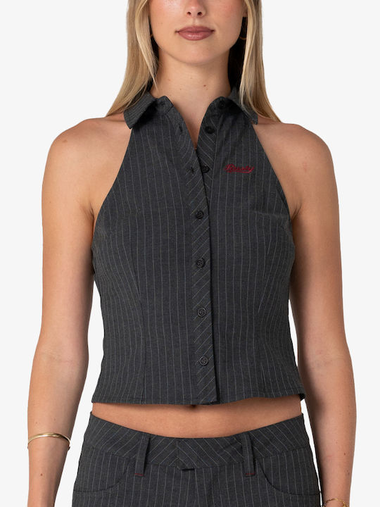 Sleeveless Women's Shirt Grey Pin Stripe Striped