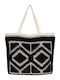 FMS Boho Fabric Black Beach Bag