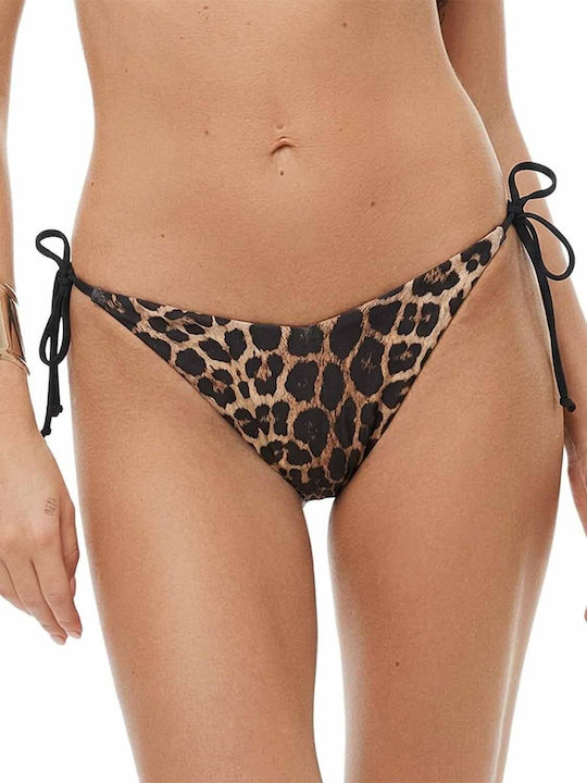 Cat Bikini Slip με Κορδονάκια Brown