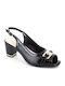 Leather Peep Toe Heels with Medium Heel Black 41/8609-56 Black