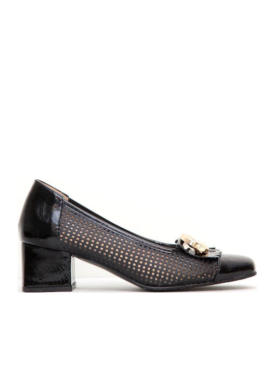 Damen Leder Pumps mit Mittelhohem Absatz in Schwarz