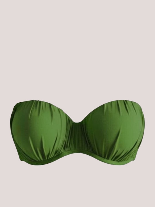 Top De Bikini Fără Bretele Cu Burete Verde
