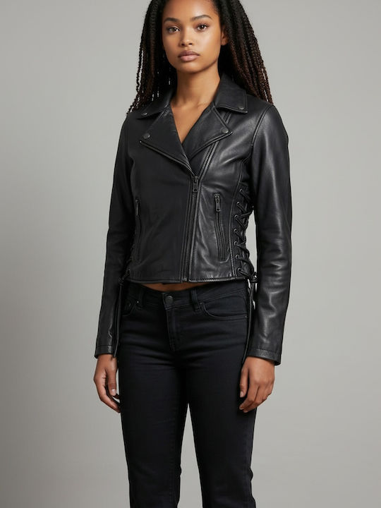 Leather Women's Jacket for Winter Black