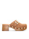 Leather Mules With Low Heel In Brown Colour