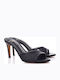 Leather Mules with Thin High Heel in Black Colour
