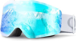 Qunature Μάσκα Σκι & Snowboard Ενηλίκων Λευκή με Φακό σε Μαύρο Χρώμα