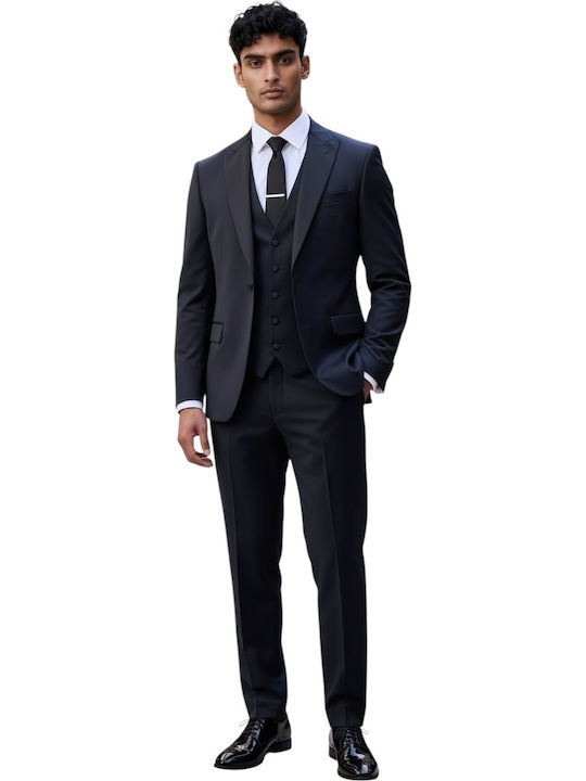 Artisti Italiani Men's Groom's Suit with Vest Blue