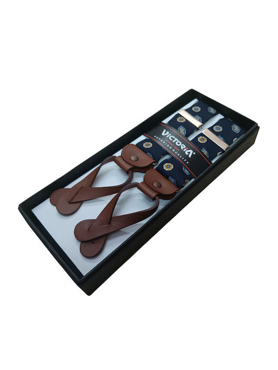 Victoria Suspenders Leather Fastenings Silk Fabric Patterns Blue