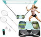 Set Complet Badminton Format Din 2 Rachete 2 Fluturași O Plasă 2 Suporturi Albastre Albe Negre
