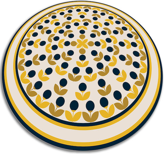 Covor Decorativ Rotund Din Vinil Pentru Birou Flori Repetate Ø 90 Cm