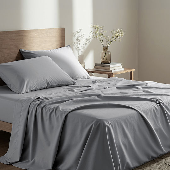 Nima Unicolors Bettlaken King Size Mit Gummizug 185x205+35cm Grau 36550