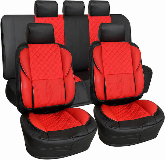 Car Seat Covers Set 11 Pieces 5 Seats Red Black Pvc & Sponge