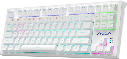 Aula F3032 Gaming Μηχανικό Πληκτρολόγιο Tenkeyless με RGB φωτισμό (Ελληνικό) Λευκό