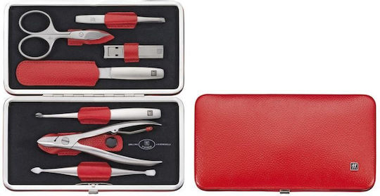 Zwilling Twinox Reise-Set Rotes Lederetui 7 Teile