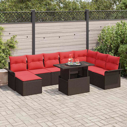 Garten- und Outdoor-Möbelsets 9 Stück Braun mit Kissen