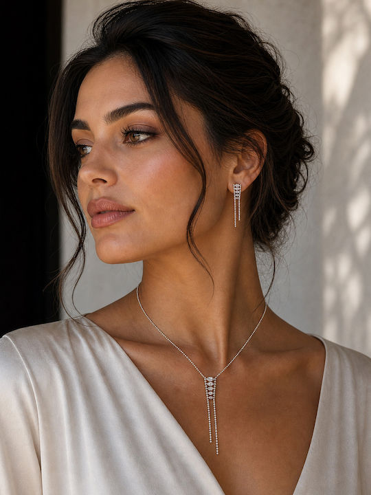 Set with Necklace & Earrings from Silver with Stones