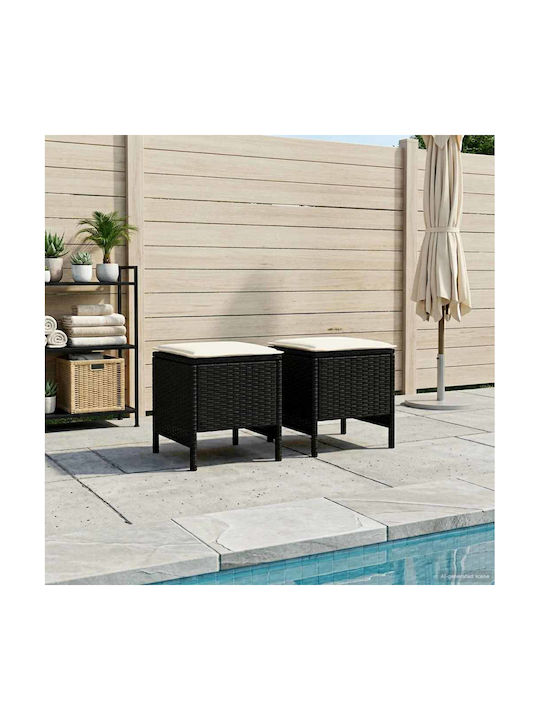 Gartenhocker Würfel Außeneinsatz Rattan mit Kissen Schwarz 2 Stück 38x38x45cm