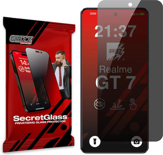 Grizzglass Secretglass Privacy Tempered Glass Screen Protector Compatible Realme Gt 7 Black