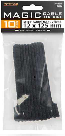 Clema Cablu Velcro 125 X 12 Mm Organizator Textil Cablu Negru Set 10 Reutilizabil