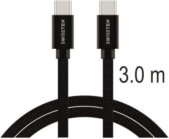 Swissten Braided USB 2.0 Cable USB-C Male - USB-C 60W Black 3m 71527210