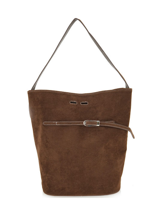 Stoff Damen Schultertasche Braun