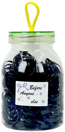 Mini Ties Βαζάκι Μικρά Λαστιχάκια Μαλλιών Σετ 300 Τεμάχια Μάυρα