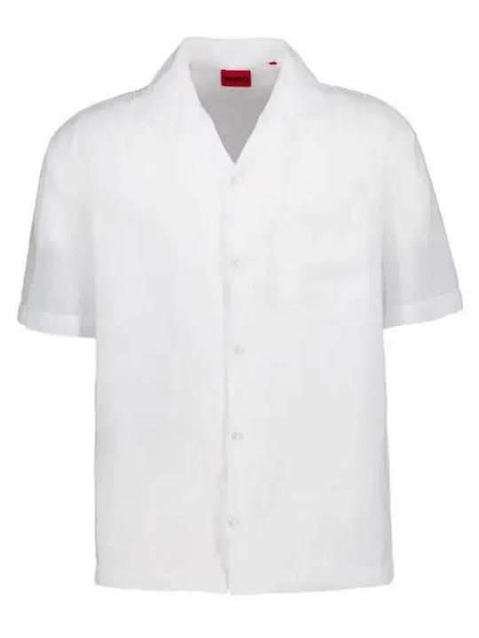 Hugo Short Sleeve Linen Shirt Open White