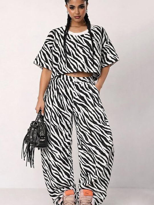 Damen Stoffhose in Baggy Bein Stil Blau