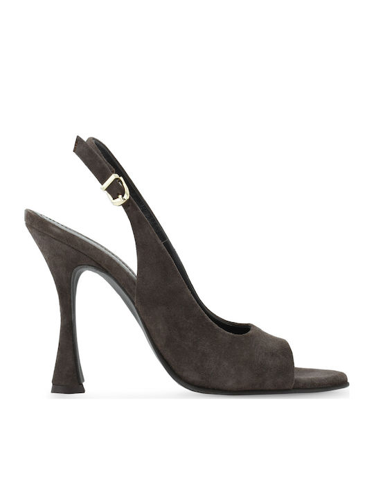 Suede Γόβες με Ψηλό Τακούνι Καφέ