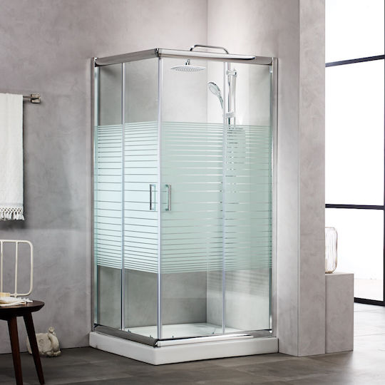Tema New Tema Καμπίνα Ντουζιέρας με Συρόμενη Πόρτα 80x80cm Serigrafato Chrome