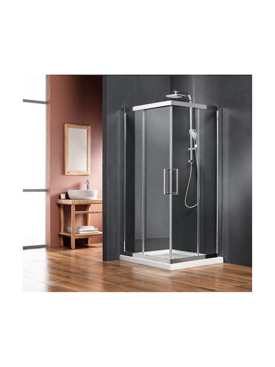Tema Καμπίνα Ντουζιέρας με Συρόμενη Πόρτα 90x90cm Clear Glass Chrome