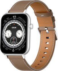 Colmi C28 Smartwatch With Heart Rate Monitor (Silver + Brown Leather)