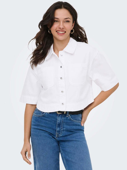 Only Long Sleeve Women's Denim Shirt White
