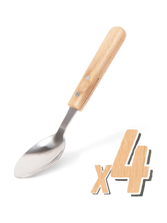 Set Linguri Grătar 4 Bucăți Mânere din Lemn Capete din Oțel Inoxidabil 190x40x10 Mm Barbecue