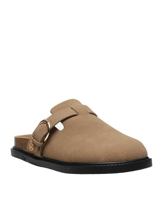 Flat Suede Mules σε Μπεζ Χρώμα