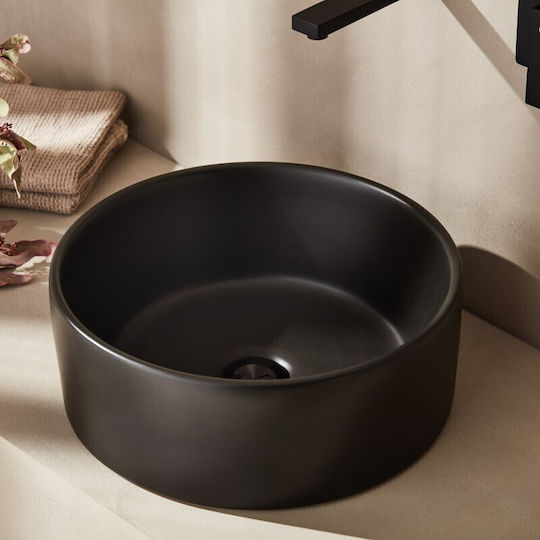 Tema Επικαθήμενος Νιπτήρας Πορσελάνης 40x40cm Black Matt