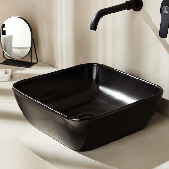 Tema Vessel Bathroom Sink Porcelain 40x40x13cm Black Matt