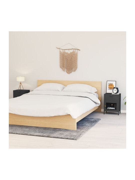 Metal Bedside Tables With Gray Glass Surface 2 Pieces 40x30x54.5cm