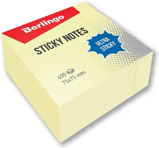 Yellow Sticky Cube 75x75 Mm 400 Sheets Ultra Sticky Berlingo