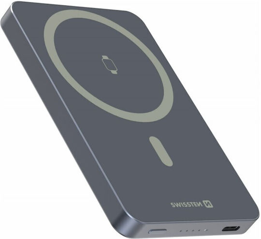 Swissten Fusion MagSafe Power Bank 5000mAh 20W με Θύρα USB-C Ασημί