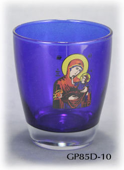 Glass Vigil Oil Lamp Decal Icon of Virgin Mary 9 Shades Size 10.3 X 9 Cm