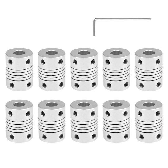 Set 10 Cuplaje Flexibile Nema 17 Aliaj de Aluminiu 5 Mm la 8 Mm 25 Mm Lungime 19 Mm Diametru Motoare Pas cu Pas Reprap Imprimante 3d Mașini Cnc Include Cheie Imbus