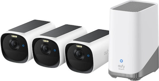 Eufy Camera Surveillance System with 3 Wireless IP 4MP Cameras with Control Hub & 16TB Hard Drive