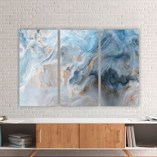 Canvas Painting Blue Marble Threefold Triptych 100x70 Cm 3 Pieces 33x70cm