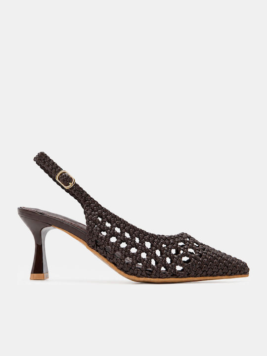 Luigi Pointed Toe Heels with Medium Brown Heel